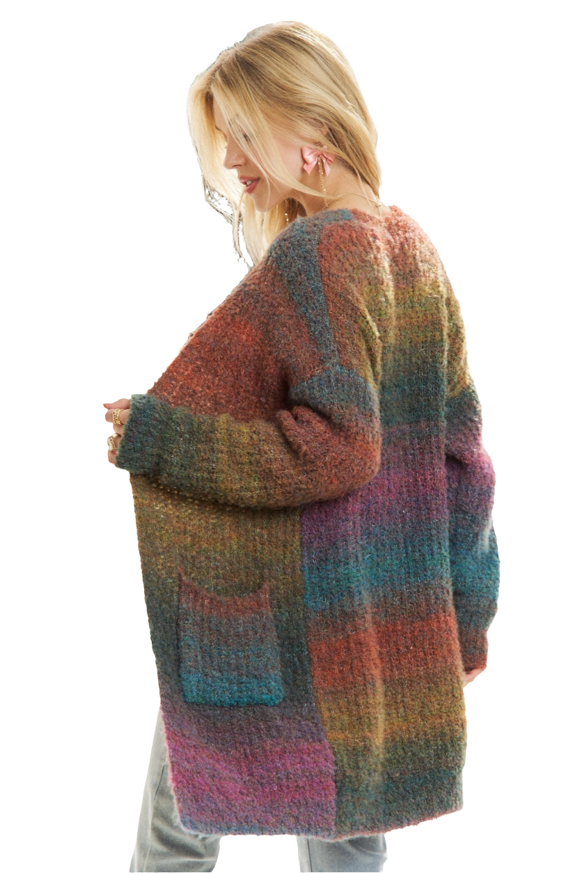 Multi-color Plus size ombre sweater cardigan