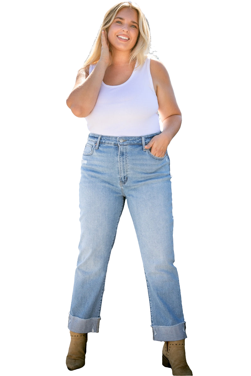 Plus High Rise Straight cuffed jeans