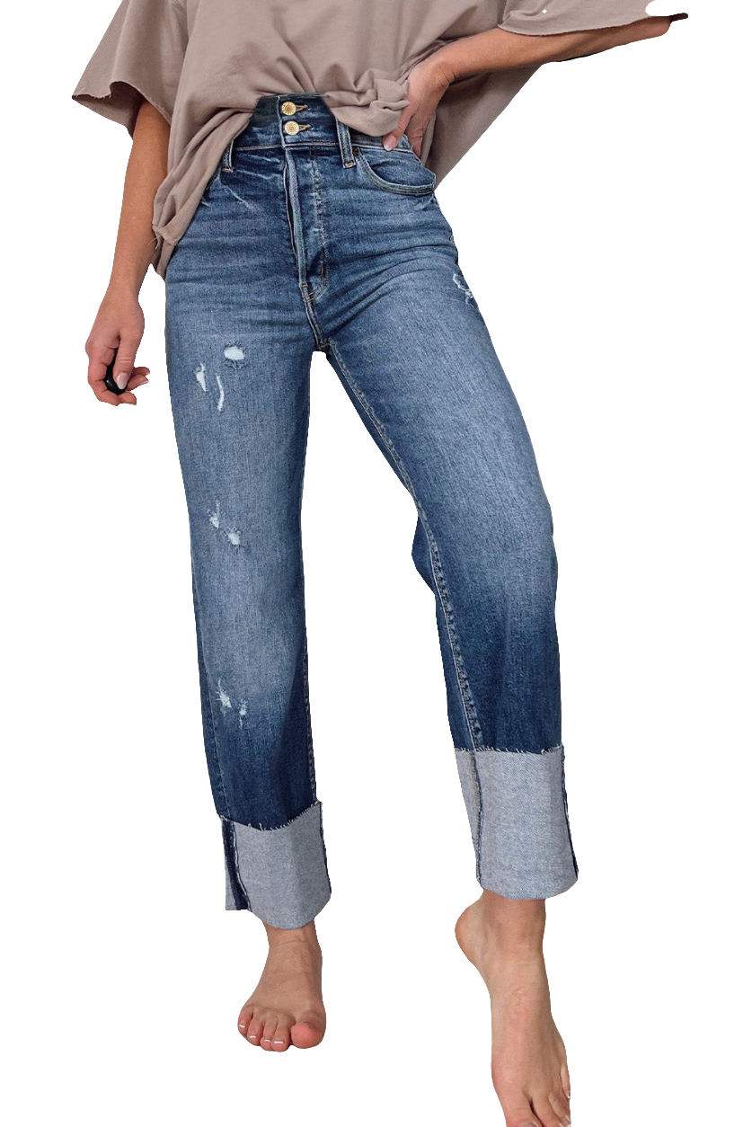 High waist cuffed jeans