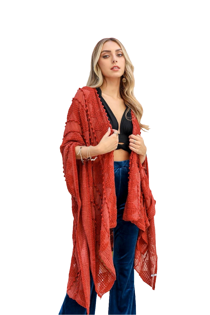 Embroidered zig zag soft kimono cover up