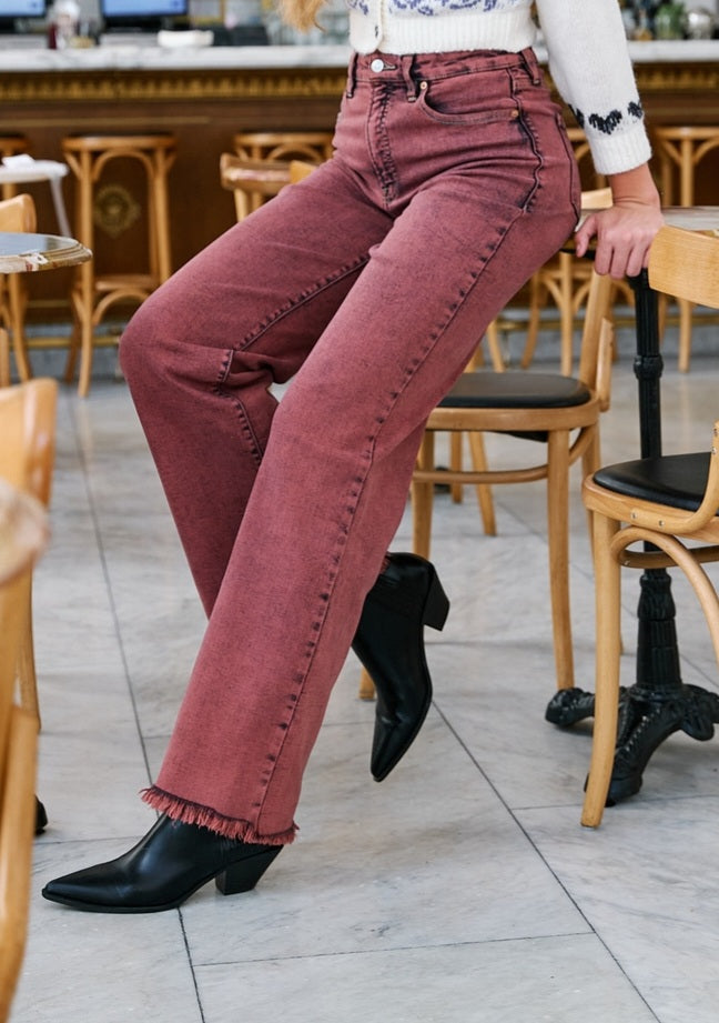 Artemis Vintage Flare Jeans in Burgundy