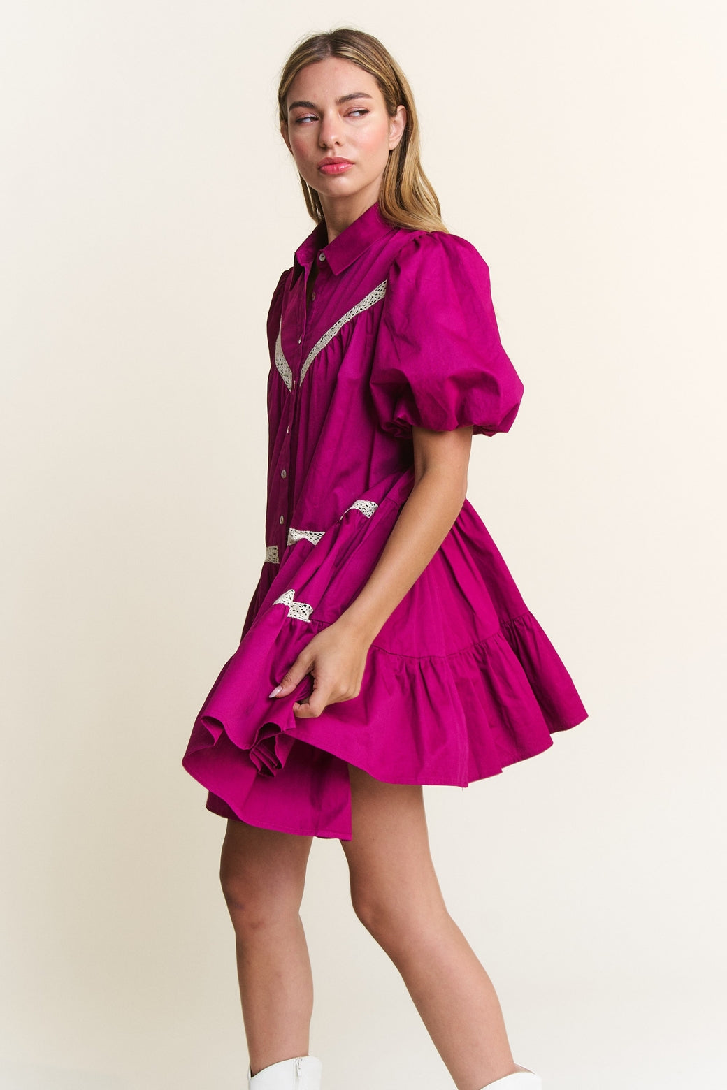 Magenta Boho Babydoll Dress