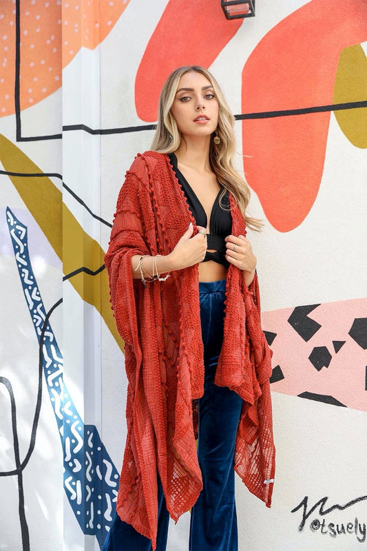 Embroidered zig zag soft kimono cover up