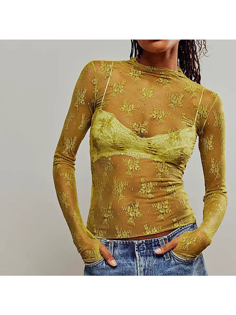 Mustard floral lace layering mesh