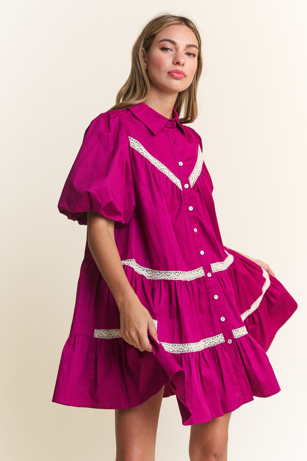 Magenta Boho Babydoll Dress