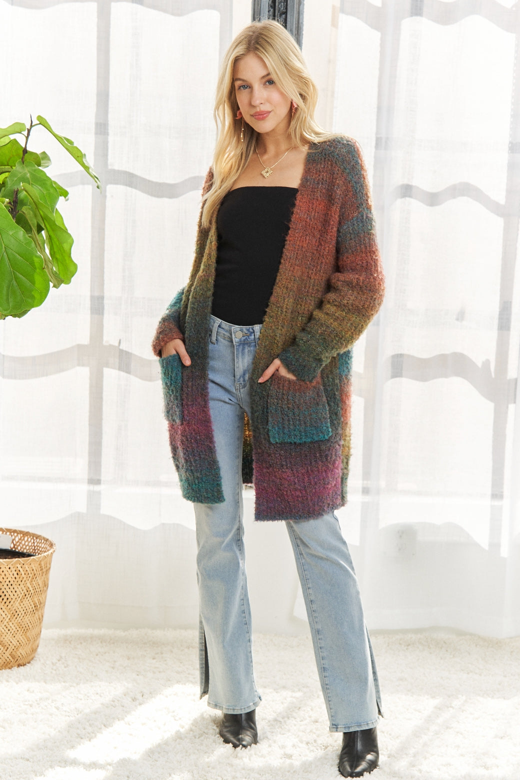 Multi-color ombre sweater cardigan