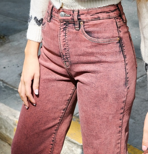 Artemis Vintage Flare Jeans in Burgundy