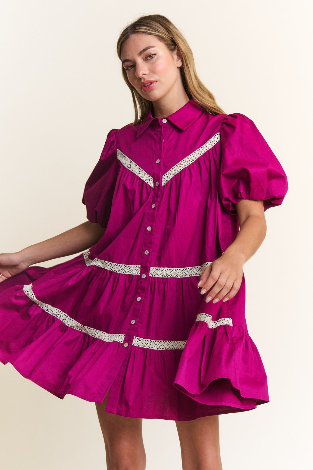 Magenta Boho Babydoll Dress