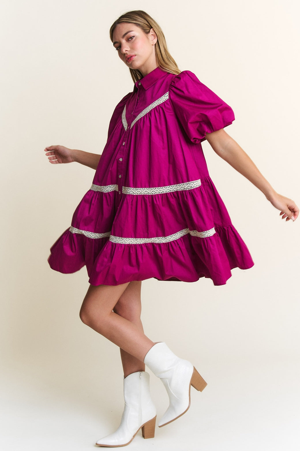 Magenta Boho Babydoll Dress