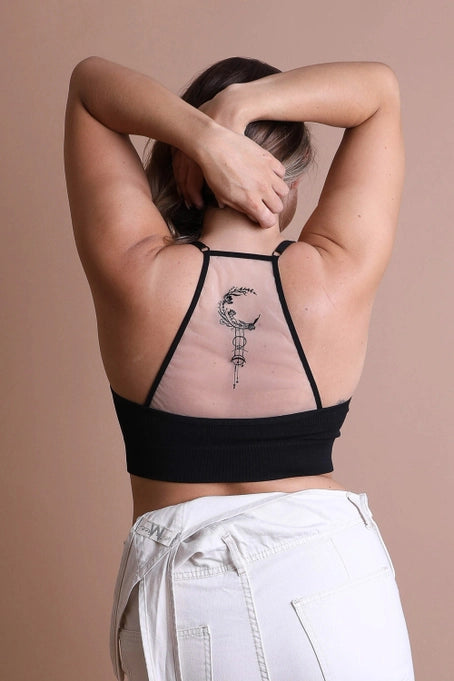 Mesh tattoo print bralette black