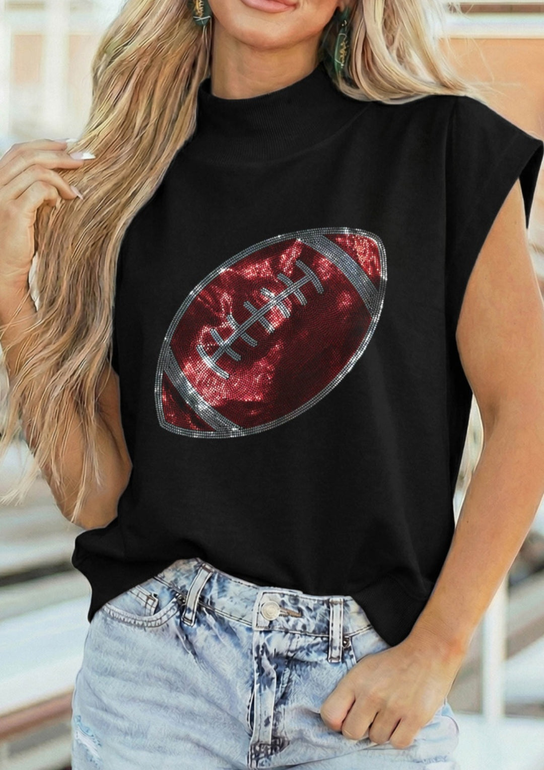 Sleeveless Sequin Football Jersey