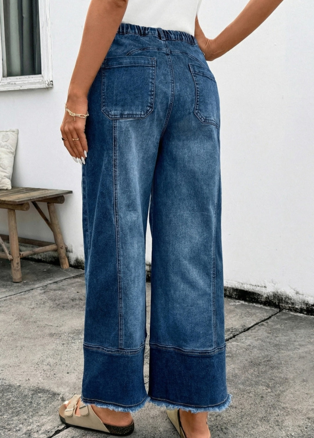 Dark Blue Frayed Crop Jeans
