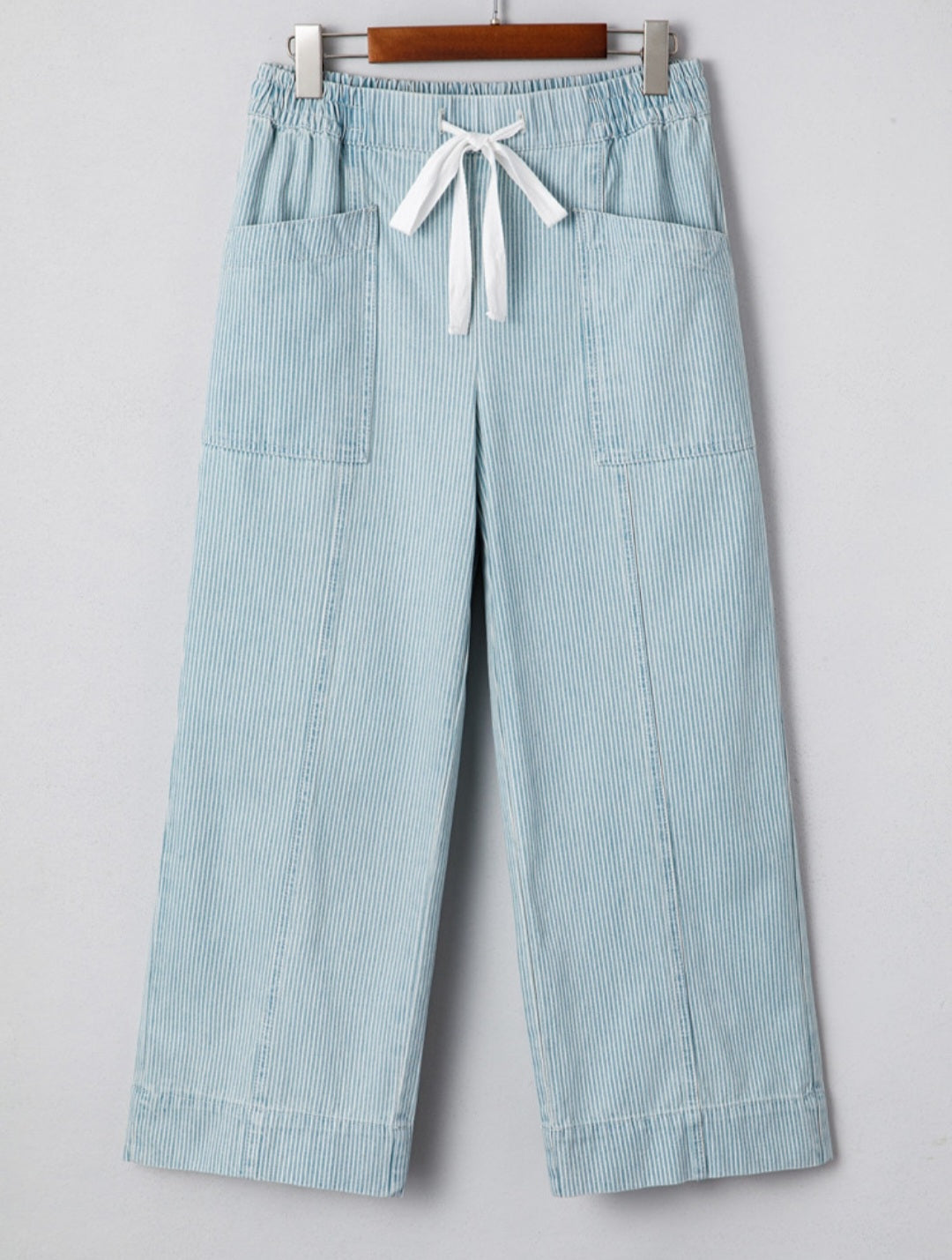Striped Midrise Drawstring Crop Jean