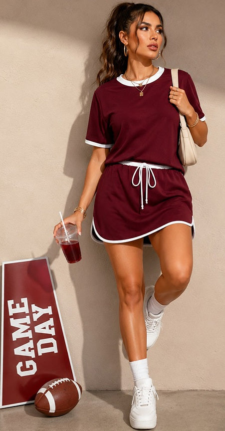 Burgundy and White Skort Set