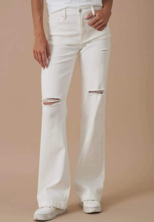 High rise split knee jeans