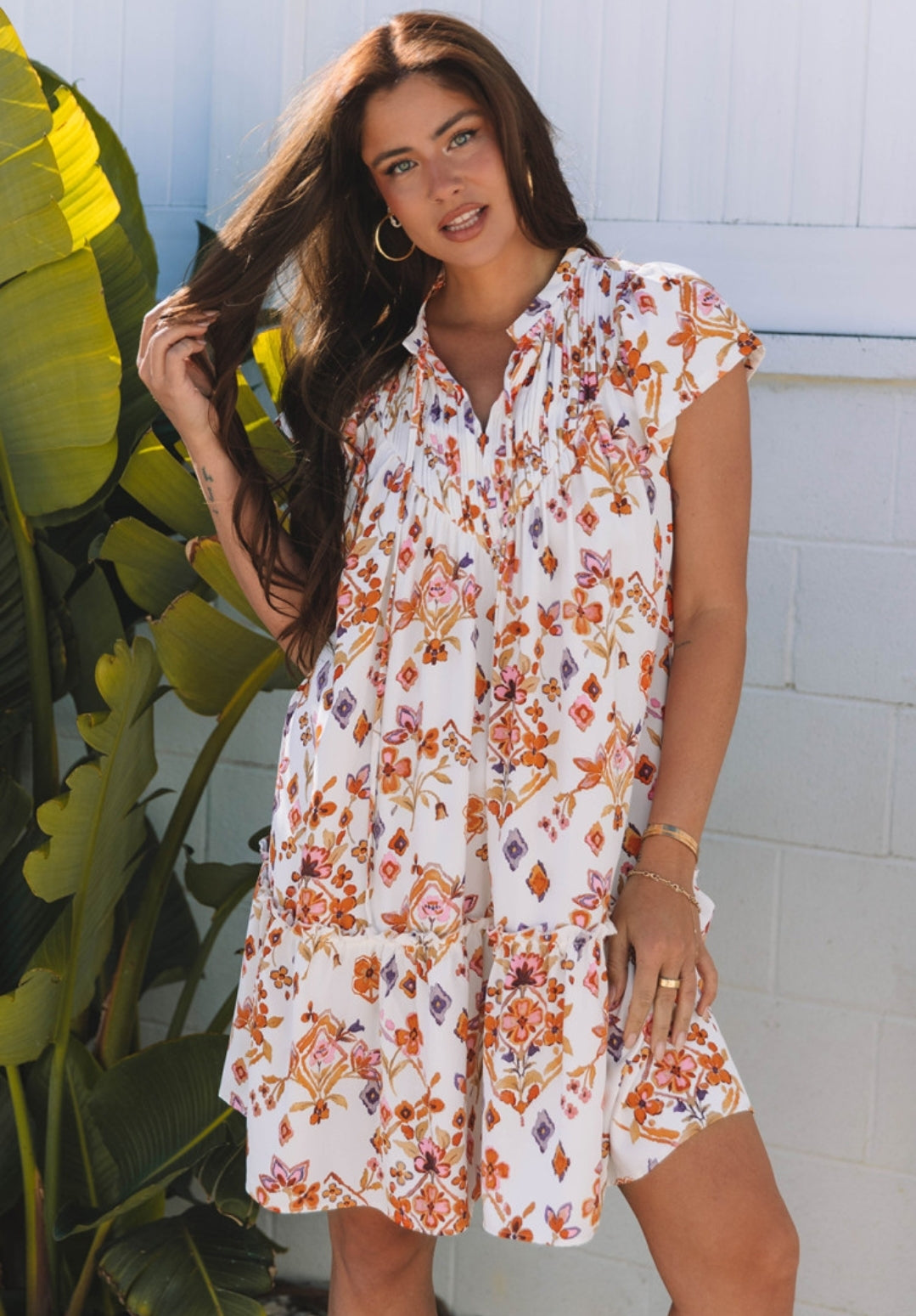 Orange Floral Flutter Sleeve Dress