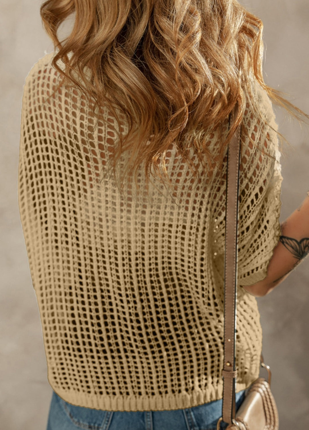 French Beige Floral Crochet Blouse