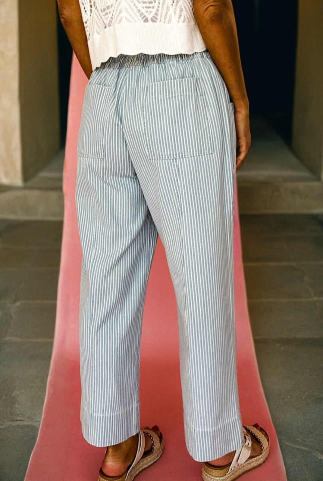 Striped Midrise Drawstring Crop Jean
