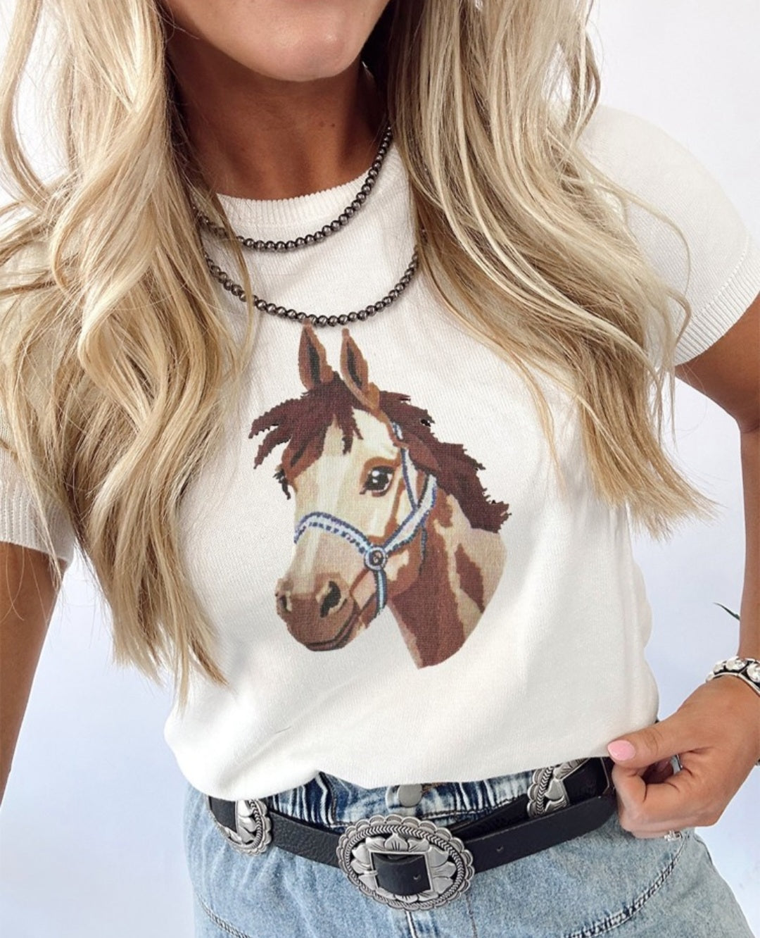 Horse Print Short Sleeve Knit
